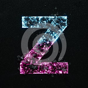 High quality photo of neon colored capital letter on a black textured background.