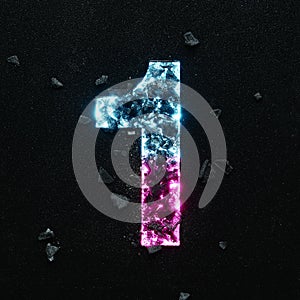 High quality photo of neon colored number on a black textured background.