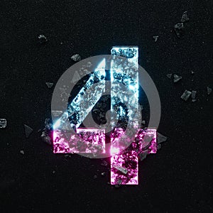 High quality photo of neon colored number on a black textured background.