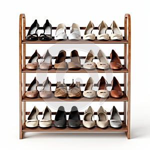 High Quality Photorealistic Wooden Shoe Rack With Multiple Pairs