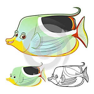 High Quality Saddle Butterflyfish Cartoon Character Include Flat Design and Line Art Version