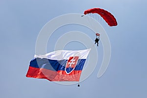 Slovakian national flag under the parachute