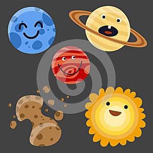 High quality solar system space planets flat universe astronomy galaxy science star vector illustration.
