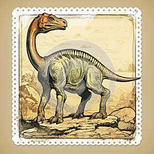 High-quality Solated Print Stamp Of A Full-body Parasaurolophus Dinosaur