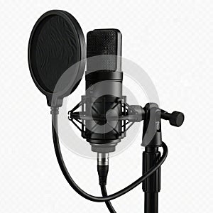 Professional studio microphone with pop filter isolated on white background isolated ai generated
