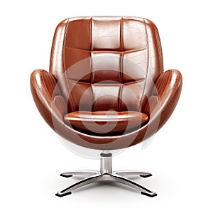 High Quality Swivel Chair With Brown Leather And Metallic Base