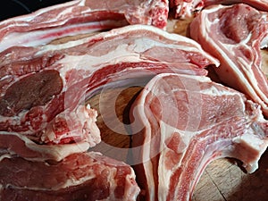 High quality top and lamp chops on a wooden chopping board