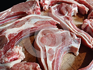 High quality top and lamp chops on a wooden chopping board