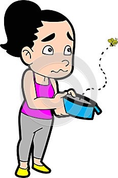 High quality vector animated little girl crying because her bee is loose