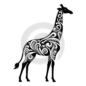 a stylized giraffe silhouette adorned with elegant tribal patterns, blending traditional African art with modern design elements photo