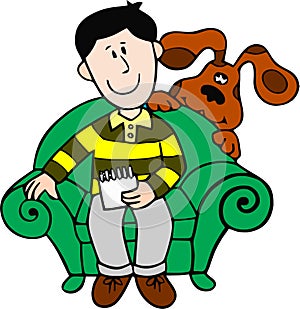 High quality vector of boy who gets along well with his pet dog