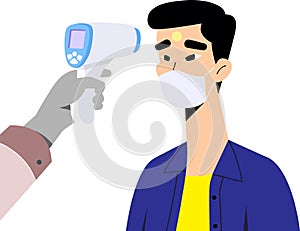 High quality vector illustration of body temperature check preventing virus