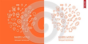 Vector Set of Bakery Modern Flat Thin Icons Inscribed in Round Shape