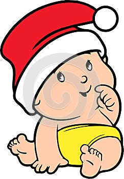 High quality vector of little baby wearing santa claus costume