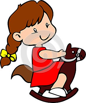 High quality vector of little girl riding horse from wood