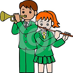 High quality vector of student couple playing orchestral music