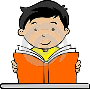 High quality vector of a studious boy reading a book