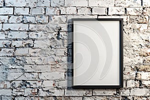 Blank Poster Frame on Grunge White Brick Wall