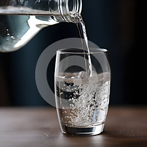 Water being poured into a glass with a neutral background, Generative AI