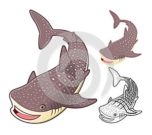 High Quality Whale Shark Cartoon Character Include Flat Design and Line Art Version