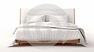 High Quality White Bed With Simple Wooden Headboard