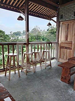 High raised Circulair chair and mountain views in hilly place boyolali indonesia photo