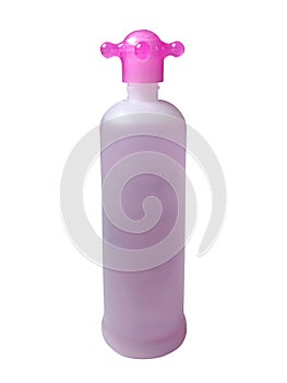 High Realistic Pink Bottle in Isolated White Background Captured on Eye-Level Angle.