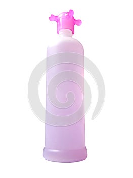 High Realistic Pink Bottle in Isolated White Background Captured on Low Angle.