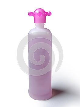 High Realistic Pink Bottle in Isolated White Background With Shadow Captured on Eye-Level Angle.
