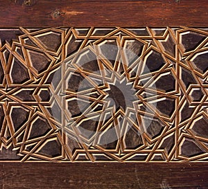 High res intense intricate arabesque relief decorated wood wall detail in Cairo