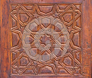 High res intricate arabesque intense wood relief extreme close up in Cairo, Egypt photo