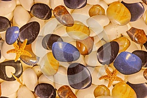 High res rich and elegant multi color smooth pebble stones and small sea stars from Egypt photo