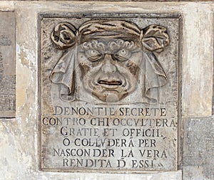 High res weathered famous historical mouth of truth Denounce your neighbors stone sculpture