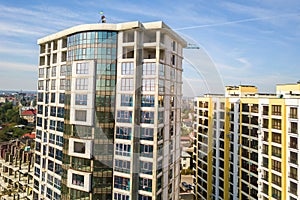 High residential apartment building under construction. Real estate development