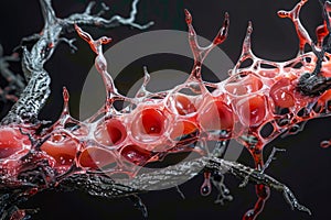 High Resolution 3D Illustration of Microscopic Red Blood Cells in Detailed Vascular Structure