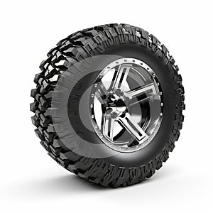 High Resolution 4x4 Truck Tire With Black Rim - Isolated On White