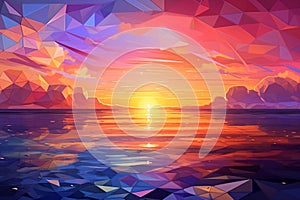Captivating Geometric Sunset: A Tranquil and Romantic Beach Scene photo