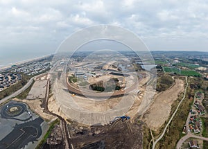 High resolution aerial image of Race track in the dunes undergoing maintenance in preparation for racing event