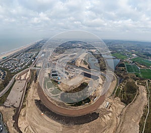 High resolution aerial image of Race track in the dunes undergoing maintenance in preparation for racing event