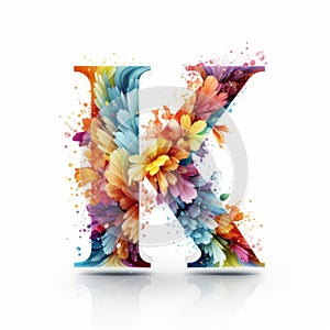 High Resolution Colorful Floral Letter K Liquid Emulsion Print