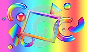 Abstract composition with 3D objects in all colors gradients