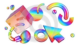 Abstract composition with 3D objects in all colors gradients