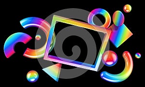 Abstract composition with 3D objects in all colors gradients