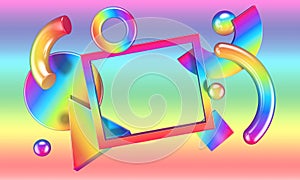 Abstract composition with 3D objects in all colors gradients