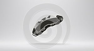 High-Resolution 3D Render of a Modern Automotive Brake Caliper in Sleek Metallic Gray photo