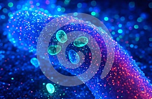 3D Chromatin Fiber with Bioluminescent Nucleosomes in Blue photo