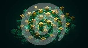 Abstract digital network structure with golden nodes