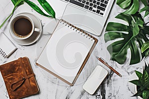 Minimalist Workspace with Laptop and Coffee