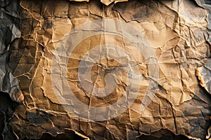 High-Resolution Detailed Close-Up of Crumpled Golden Brown Paper Texture for Background and Design Elements