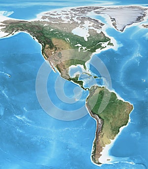 High resolution detailed map of the Americas